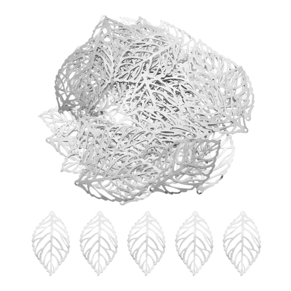 7703 100Pcs Hollow Leaf Ornaments Pendant, Metal Hollow Tree Leaves